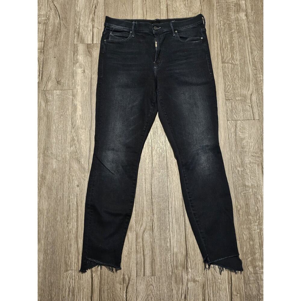 Mother The Stunner Zip Two Step Fray Last Call Raw Hem Black Jeans Women's 29